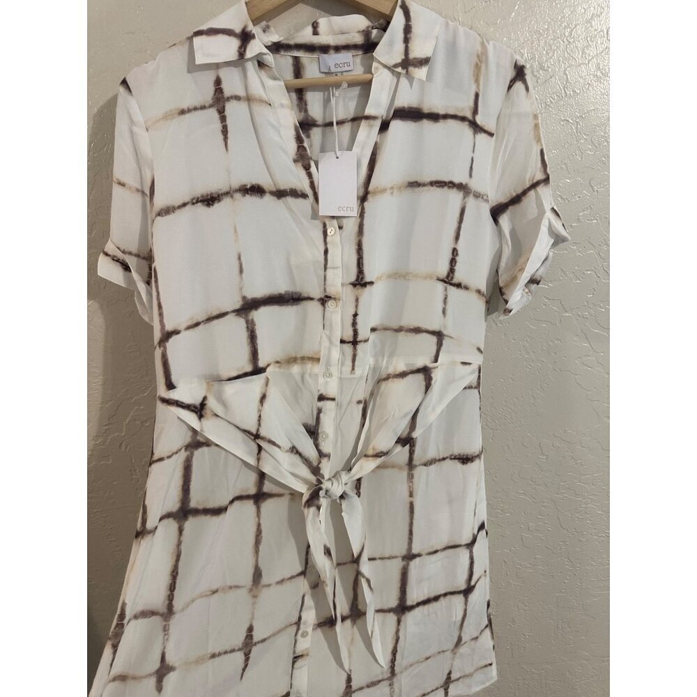 NWT Ecru Y Silk Knightley Belted Mini Button Up Scandi Girl  Shirt Dress - Picture 5 of 12